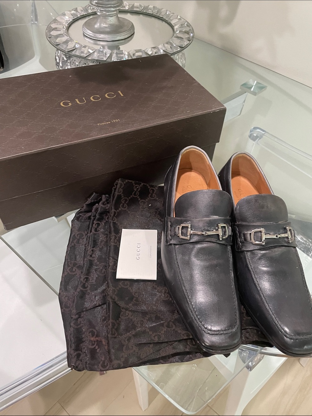Gucci Black Leather Men's Bit-Detail Slip-Ons
